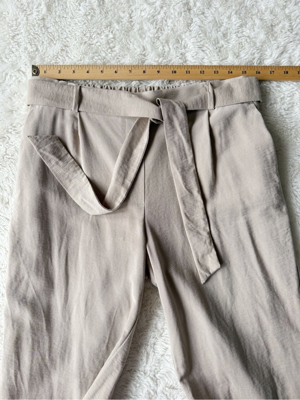 Loft Woman Cream High Rise Wide Leg Tie Front Flowy Pants MEDIUM Classic Preppy - Picture 8 of 8